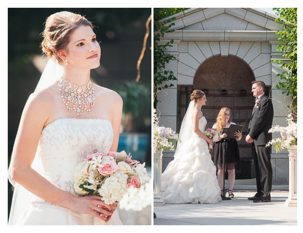 bride and groom married in the courtyard at grand America hotel