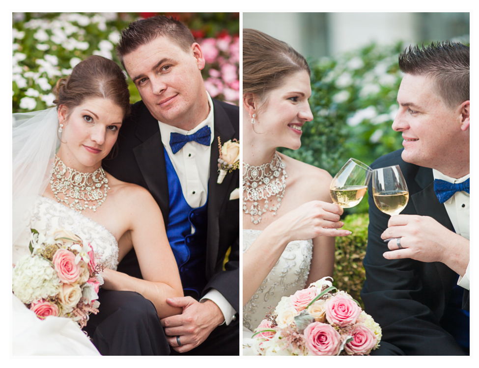 bride and groom do toasts at grand America wedding in Utah, Salt Lake City