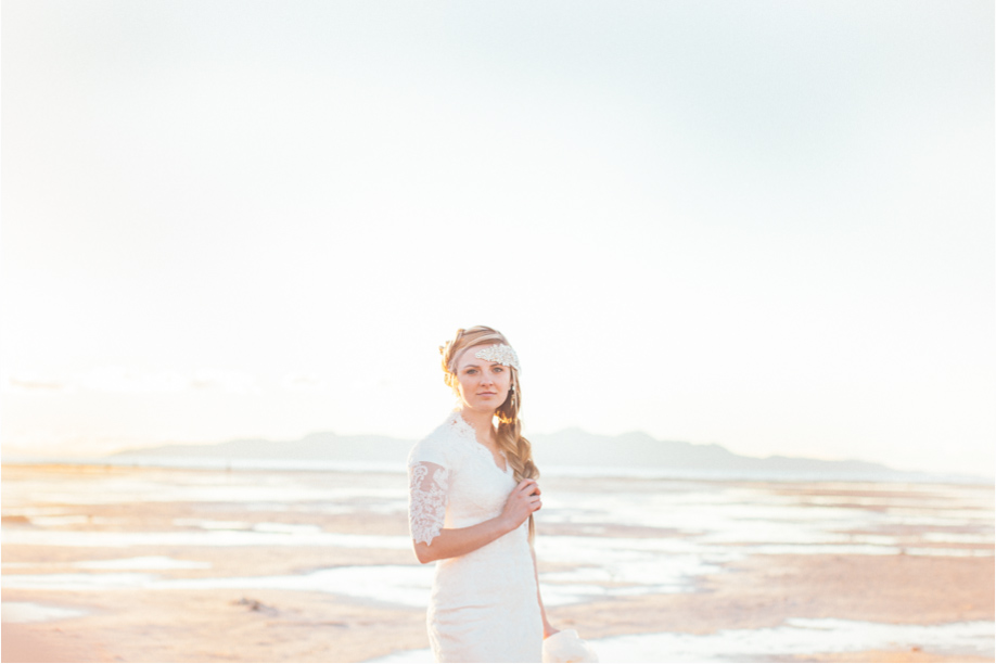 Utah bridal photos on the beach of saltair