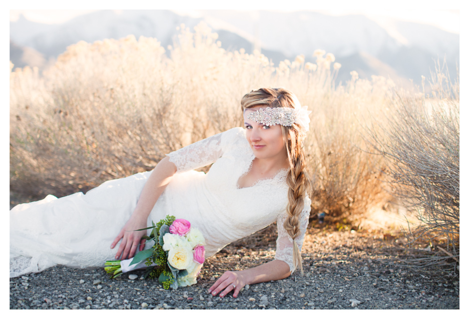 Utah bride taking bridals at Saltair in the reeds