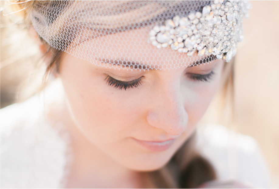 close up of utah bride with a stunning headpiece