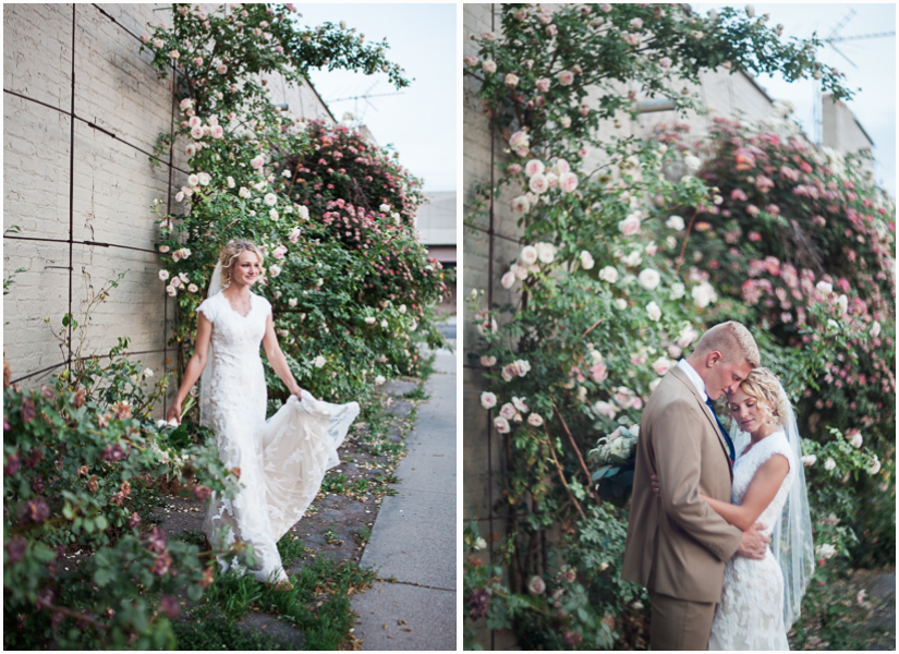 utah bride and groom in rose garden bridal locations